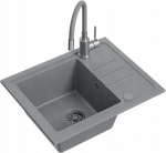 Zlewozmywak BEN 116 zlewozmywak granitowy silver stone 55x44 z szarą baterią z elastyczną wylewką, z szarym syfonem i szarą zaślepką | HCB5544SZK_PC_3323503GR_OPK-QDR | 5905505506031