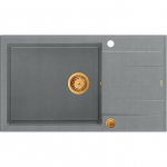 Zlewozmywak GraniteQ EVAN 136 XL zlewozmywak z syfonem Push To Open 1-komorowy z/o (860x500x210, kom. 420x490) silver stone / elementy miedziane | brak | 5904310997775