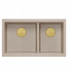 Zlewozmywak GraniteQ QUADRON | LOGAN 120 | granitowy zlewozmywak kuchenny PEARL BEIGE + ZŁOTY PVD | wymiar: 76 x 45 x 23,5 cm | 2-komorowy wpuszczany | podbudowa szafki od: 80 cm | brak | 5906954200068
