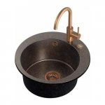 Zlewozmywak Steiner ART JAMES 210 (&Oslash;51x20) Steingran Art Copper Black Pearl z syfonem manualnym, baterią Naomi i zaślepką - czarny opalizacja miedziana | 39221000 | 5903242537004