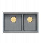 Zlewozmywak GraniteQ QUADRON | LOGAN 120 | granitowy zlewozmywak kuchenny SILVER STONE + ZŁOTO PVD | wymiar: 76 x 45 x 23,5 cm | 2-komorowy wpuszczany | podbudowa szafki od: 80 cm | brak | 5905505509797