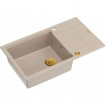 Zlewozmywak GraniteQ EVAN 136 XL GraniteQ zlewozmywak z syfonem Push To Open 1-komorowy z/o (860x500x210, kom. 420x490) pearl beige / elementy złote | brak | 5906954200358