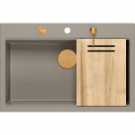 Zlewozmywak GraniteQ Zlewozmywak granitowy MARC 1-komorowy 76x50 cm szarobeżowy/soft taupe + Nano MIEDŹ PVD | HQM7650U4_PVDC1-QDR | 5905505500350