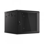 Lanberg wall-mounted installation rack cabinet 19'' 9U 600x600mm black (glass door) | WF01-6609-10B | 5901969403114