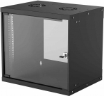 Intellinet 19" Network Cabinet - Wall Mount (Basic), 9U, 400mm Deep, Black, Flatpack, Max 50kg, Usable Depth 340mm, Glass Door, Rack, Parts for wall installation (eg screws and rawl plugs) not included | 714174 | 0766623714174