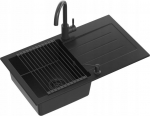 Zlewozmywak GraniteQ JOHNNY 111 zlewozmywak granitowy Pure Carbon 1-komorowy z/o (77x44x18,5), z syfonem black + bateria Kate Pure Carbon + dozownik + Qmata | brak | 5904310996778
