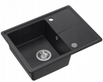 Zlewozmywak GraniteQ TONY 116 zlewozmywak granitowy black dotted (czarny) 1-komorowy z/o (60x45x18,5), z syfonem i zaślepką stal szlachetna | brak | 5906954201652