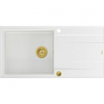 Zlewozmywak GraniteQ EVAN 146 XL zlewozmywak z syfonem Push 2 Open 1-komorowy z/o (1000x500x210, kom. 420x480) snow white / elementy złote | brak | 5904310997676