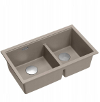 Zlewozmywak GraniteQ QUADRON | LOGAN 120 | granitowy zlewozmywak kuchenny SOFT TAUPE + STAL | wymiar: 76 x 45 x 23,5 cm | 2-komorowy wpuszczany | podbudowa szafki od: 80 cm | brak | 5905505509681