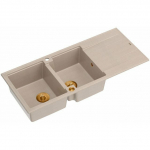 Zlewozmywak GraniteQ EVAN 121 zlewozmywak z syfonem Push To Open 2-komorowy z/o (1160x500x210, kom. 420x340) pearl beige / elementy miedziane | brak | 5906954200402