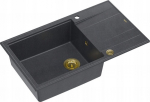 Zlewozmywak GraniteQ EVAN 136 XL zlewozmywak z syfonem Push to Open 1-komorowy z/o (860x500x210, kom. 420x490) black diamond / elementy złote | brak | 5904310997805