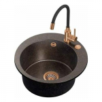 Zlewozmywak Steiner ART JAMES 210 (&Oslash;51x20) Steingran Art Copper Black Pearl z syfonem manualnym, baterią Maggie PVD miedź i zaślepką - czarny opalizacja miedziana | 39221000 | 5903242538384