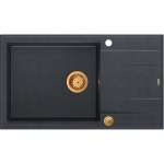 Zlewozmywak GraniteQ EVAN 136 XL zlewozmywak z syfonem Push To Open 1-komorowy z/o (860x500x210, kom. 420x490) black diamond / elementy miedziane | brak | 5904310997768