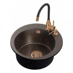 Zlewozmywak Steiner ART JAMES 210 (&Oslash;51x20) Steingran Art Copper Black Pearl z syfonem manualnym, baterią Maggie PVD i dozownikiem - czarny opalizacja miedziana | 39221000 | 5903242538841