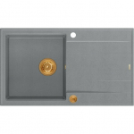 Zlewozmywak GraniteQ EVAN 111 zlewozmywak z syfonem Push 2 Open 1-komorowy z/o (860x500x210) silver stone / elementy miedziane | brak | 5904310997416