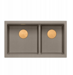 Zlewozmywak GraniteQ QUADRON | LOGAN 120 | granitowy zlewozmywak kuchenny SOFT TAUPE + MIEDŹ PVD | wymiar: 76 x 45 x 23,5 cm | 2-komorowy podwieszany | podbudowa szafki od: 80 cm | brak | 5905505509728