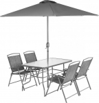 Saska Garden Zestaw mebli ogrodowych st&oacute;ł 4 krzesła i parasol szary | 1048871 | 5902431048871