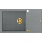 Zlewozmywak GraniteQ EVAN 136 XL zlewozmywak z syfonem Push To Open 1-komorowy z/o (860x500x210, kom. 420x490) silver stone / elementy złote | brak | 5904310997812
