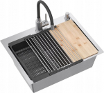 Virtuvės plautuvė su sifonu, 1 dubuo b/o + Qmat + įdėklas + dozatorius + medinė lenta + mai&scaron;ytuvas s | ZH5845BS_3323503BL-QDR | 5905505503214