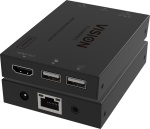 System przekazu sygnału AV Vision HDMI-uber-IP-Empfanger tylko odbiornik Nadajnik musi być zakupiony osobno Wysyła HDMI 1:1 lub 1:n Przesyła USB 1.1 Plug-and-Play Przekazywanie IR Jeśli jest tylko jeden odbiornik, możesz go podłączyć bezpośrednio do  ...