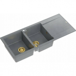 Zlewozmywak GraniteQ EVAN 121 zlewozmywak z syfonem Push To Open 2-komorowy z/o (1160x500x210, kom. 420x340) silver stone / elementy złote | brak | 5904310998369