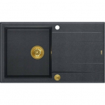 Zlewozmywak GraniteQ EVAN 111 zlewozmywak z syfonem Push 2 Open 1-komorowy z/o (860x500x210) black diamond / elementy złote | brak | 5904310997447