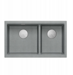 Zlewozmywak GraniteQ QUADRON | LOGAN 120 | granitowy zlewozmywak kuchenny SILVER STONE + STAL | wymiar: 76 x 45 x 23,5 cm | 2-komorowy wpuszczany | podbudowa szafki od: 80 cm | brak | 5905505509803