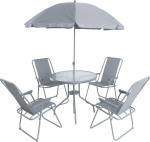 Saska Garden Zestaw mebli ogrodowych okrągły st&oacute;ł 4 krzesła i parasol ciemny szary | 1032757 | 5902431032757