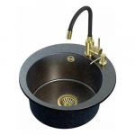 Zlewozmywak Steiner ART JAMES 210 (&Oslash;51x20) Steingran Art Gold Black Pearl z syfonem manualnym, baterią Maggie i dozownikiem - czarny opalizacja złota | 39221000 | 5903242538827