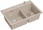 Zlewozmywak GraniteQ MARC 120 WORKSTATION zlewozmywak 2-komorowy 760*500*235 mm pearl beige + syfon push to open + dozownik stal szcz.+ wkładka ociekowa+ Qmata +deska/ elementy stalowe | brak | 5906954200501
