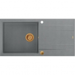 Zlewozmywak GraniteQ EVAN 146 XL zlewozmywak z syfonem Push 2 Open 1-komorowy z/o (1000x500x210, kom. 420x480) silver stone / elementy miedziane | brak | 5904310997652