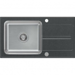 Zlewozmywak Steiner RALPH 111 Fusion GraniteQ black dotted (czarny) z komorą stalową (780x430x190) z syfonem manualnym i zaślepką | FUS_R7843CZ-QDR | 5904310995924