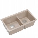 Zlewozmywak GraniteQ QUADRON | LOGAN 120 | granitowy zlewozmywak kuchenny PEARL BEIGE + STAL | wymiar: 76 x 45 x 23,5 cm | 2-komorowy wpuszczany | podbudowa szafki od: 80 cm | brak | 5906954200075