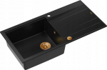 Zlewozmywak GraniteQ EVAN 111 zlewozmywak z syfonem Push 2 Open 1-komorowy z/o (860x500x210) pure carbon / elementy miedziane | brak | 5904310997423