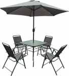 Saska Garden ZESTAW MEBLI OGRODOWYCH SYDNEY ST&Oacute;Ł 4 KRZESŁA I PARASOL SZARY | 5902431055114 | 5902431055114