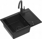 Zlewozmywak GraniteQ JOHNNY 116 zlewozmywak granitowy Pure Carbon 1-komorowy z/o (60x44x18,5) z syfonem black + bateria Kate pure carbon + dozownik + Qmata | brak | 5904310996785