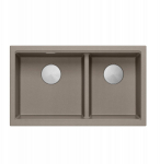 Zlewozmywak GraniteQ QUADRON | LOGAN 120 | granitowy zlewozmywak kuchenny SOFT TAUPE + STAL | wymiar: 76 x 45 x 23,5 cm | 2-komorowy podwieszany | podbudowa szafki od: 80 cm | brak | 5905505509711