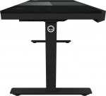 Biurko Lorgar Dual-motor sit/stand adjustable-height gaming desk with built-in PC case, wireless charger, RGB lighting, control panel, and USB ports, PB melamine surface tabletop, black. | 5291485019228 | 5291485019228