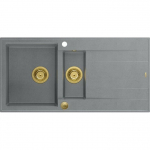 Zlewozmywak GraniteQ EVAN 156 zlewozmywak z syfonem Push To Open 1,5-komorowy z/o (1000x500x210, kom. 420x480) silver stone / elementy złote | brak | 5904310997577