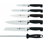 Zwilling Zestaw noży ZWILLING Vier Sterne 35068-003-0 (Blok do noży, n&oacute;ż do chleba, N&oacute;ż do krojenia w plastry, n&oacute;ż do obierania warzyw i owoc&oacute;w, n&oacute;ż szefa kuchni, n&oacute;ż uniwersalny, Ostrzałka do noża) | 35068-003-0 | 4009839274374