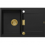 Zlewozmywak Owen OWEN 111 GraniteQ zlewozmywak z syfonem Push 2 Open 1-komorowy z/o (760x500x215, kom. 330x430) pure carbon / elementy złote | brak | 5904310998048