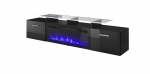 RTV cabinet ROVA with electric fireplace 190x37x48 cm black/black gloss | ROVA+KOM CZ/CZ | 5903815006883