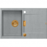 Zlewozmywak Owen OWEN 111 GraniteQ zlewozmywak z syfonem Push 2 Open 1-komorowy z/o (760x500x215, kom. 330x430) silver stone / elementy miedziane | brak | 5904310997997