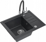 Zlewozmywak BEN 116 zlewozmywak granitowy black dotted 55x44 z czarną baterią z elastyczną wylewką, ze stalowym syfonem i zaślepką | HCB5544CZK_3323503BL_OPK-QDR | 5905505506017