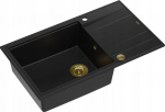 Zlewozmywak GraniteQ EVAN 136 XL zlewozmywak z syfonem Push To Open 1-komorowy z/o (860x500x210, kom. 420x490) pure carbon / elementy złote | brak | 5904310997829