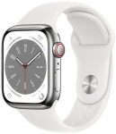 Apple Watch 8 GPS + Cellular 41mm Stainless Steel Sport Band, silver/white (MNJ53EL/A) | MNJ53EL/A | 194253178262