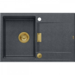 Zlewozmywak Owen 111 GraniteQ zlewozmywak z syfonem Push 2 Open 1-komorowy z/o (760x500x215, kom. 330x430) black diamond złote elementy | brak | 5904310998024