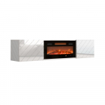 RTV LUXE cabinet 182.6x34.5x37.5 white/gloss white + black fireplace | LUXE 301125 | 5903815008450