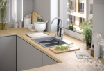 Zlewozmywak GraniteQ KURT 110 WORKSTATION zlewozmywak granitowy silver stone 1-komorowy z/o (59,5x50x21,5) z syfonem i dozownik + Qmata + deska + wkładka ociekowa+zestaw noży Fiskars | brak | 5906954205254