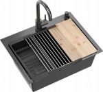 Zlewozmywak QUADRON LUKE 110 WORKSTATION zlewozmywak black metal (58x45x20) z syfonem 1-komorowy b/o + Qmata + Wkładka + Dozownik + Deska | brak | 5906954202949